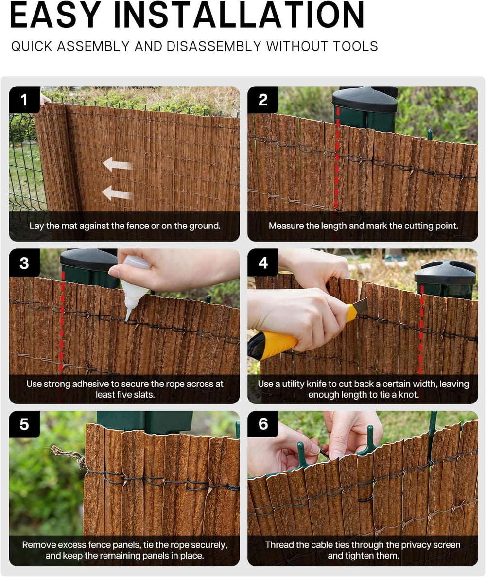paramondo No Drilling Natural Privacy Fence Screen, Black, 2×10 FT