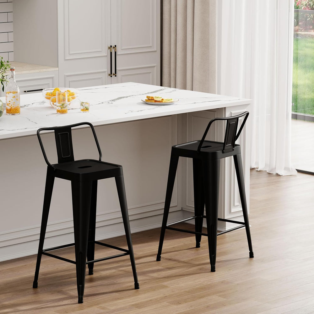 Metal Bar Stools Set of 4,26 Inch Counter Height Stools with Low Back Black