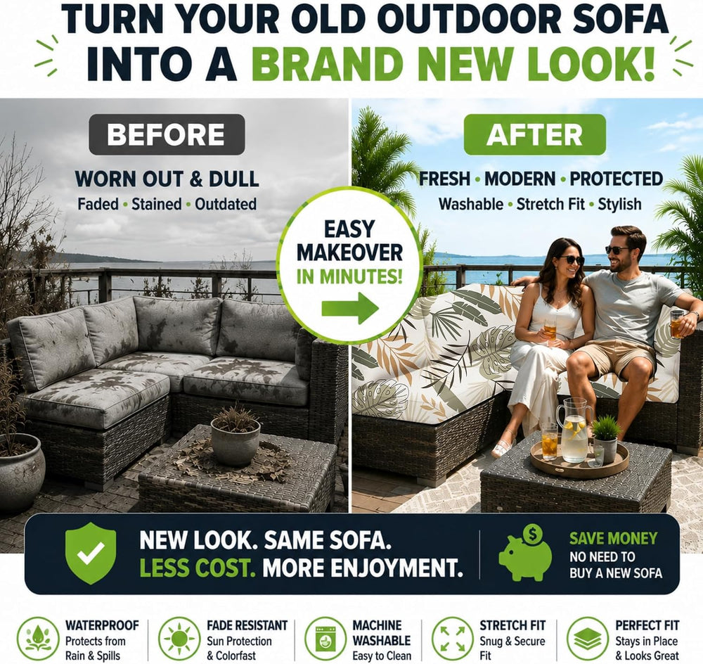 8 Pcs Outdoor Cushion Covers, Patio Sofa Cushion Covers Replacement