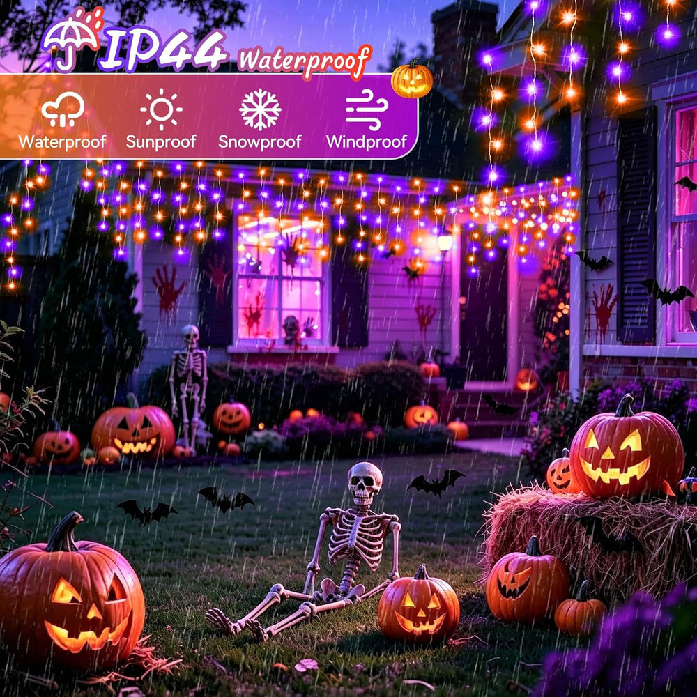 XURISEN 66FT 640 LED Orange Purple Halloween Lights Outdoor Decorations