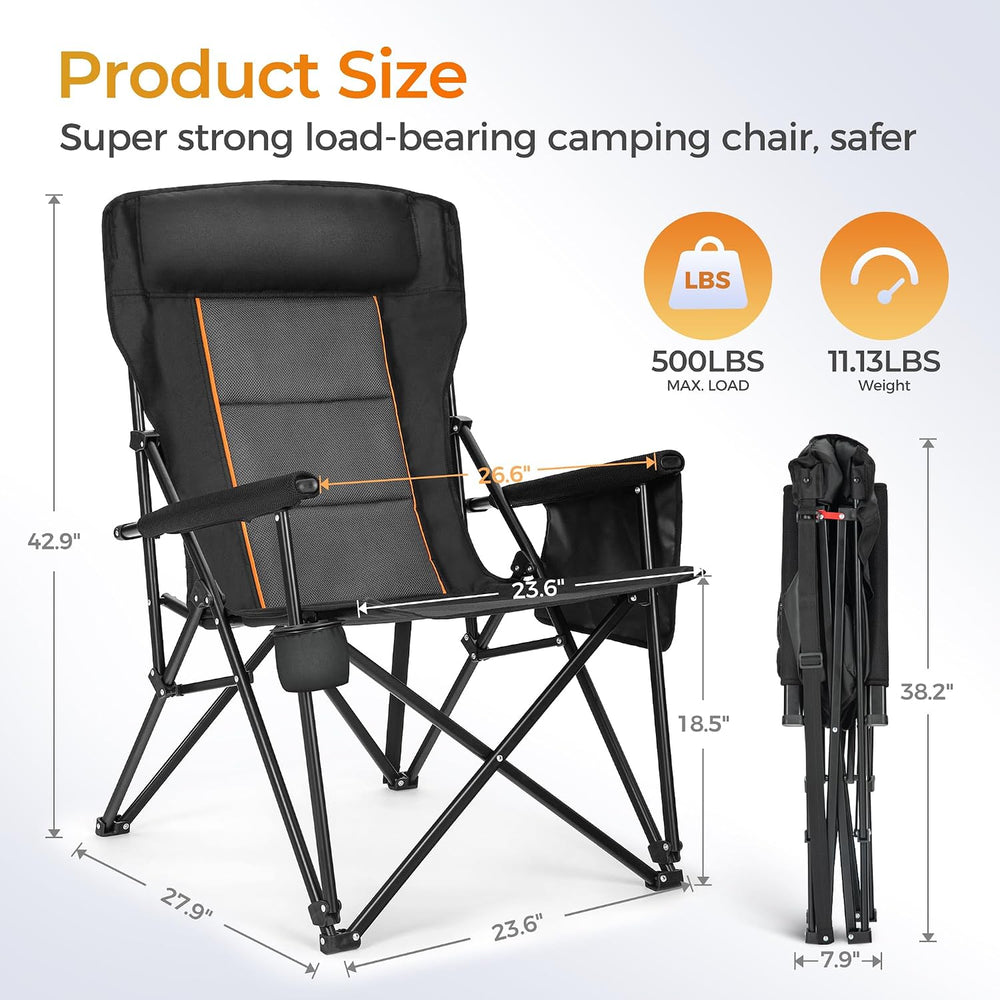 ALPHA CAMP Heavy Duty Camping Chairs with Cup Holder Oversized Folding Chair ...