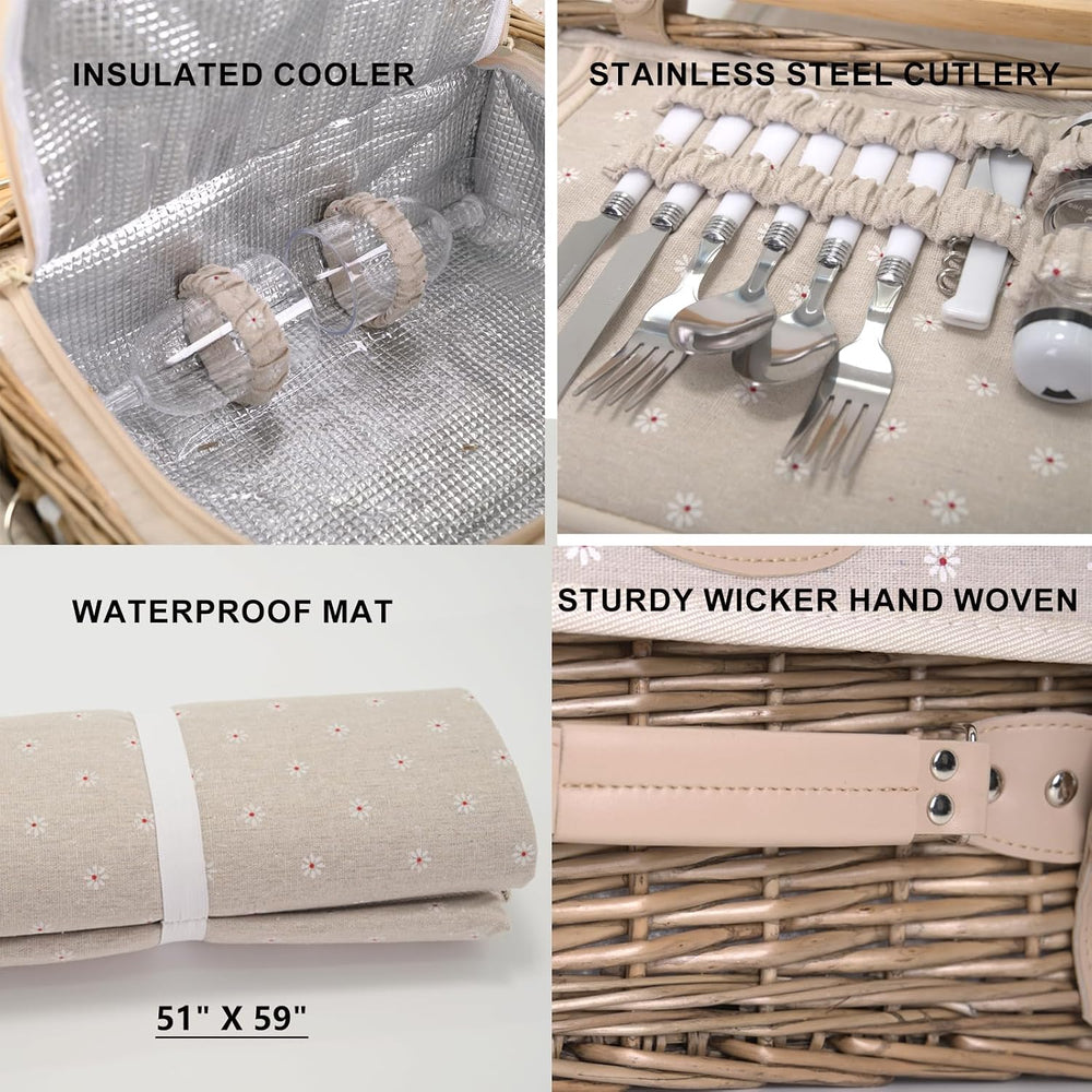 Multifunctional Wicker Picnic Basket Set for 2 with Blanket and Picnic Table,...
