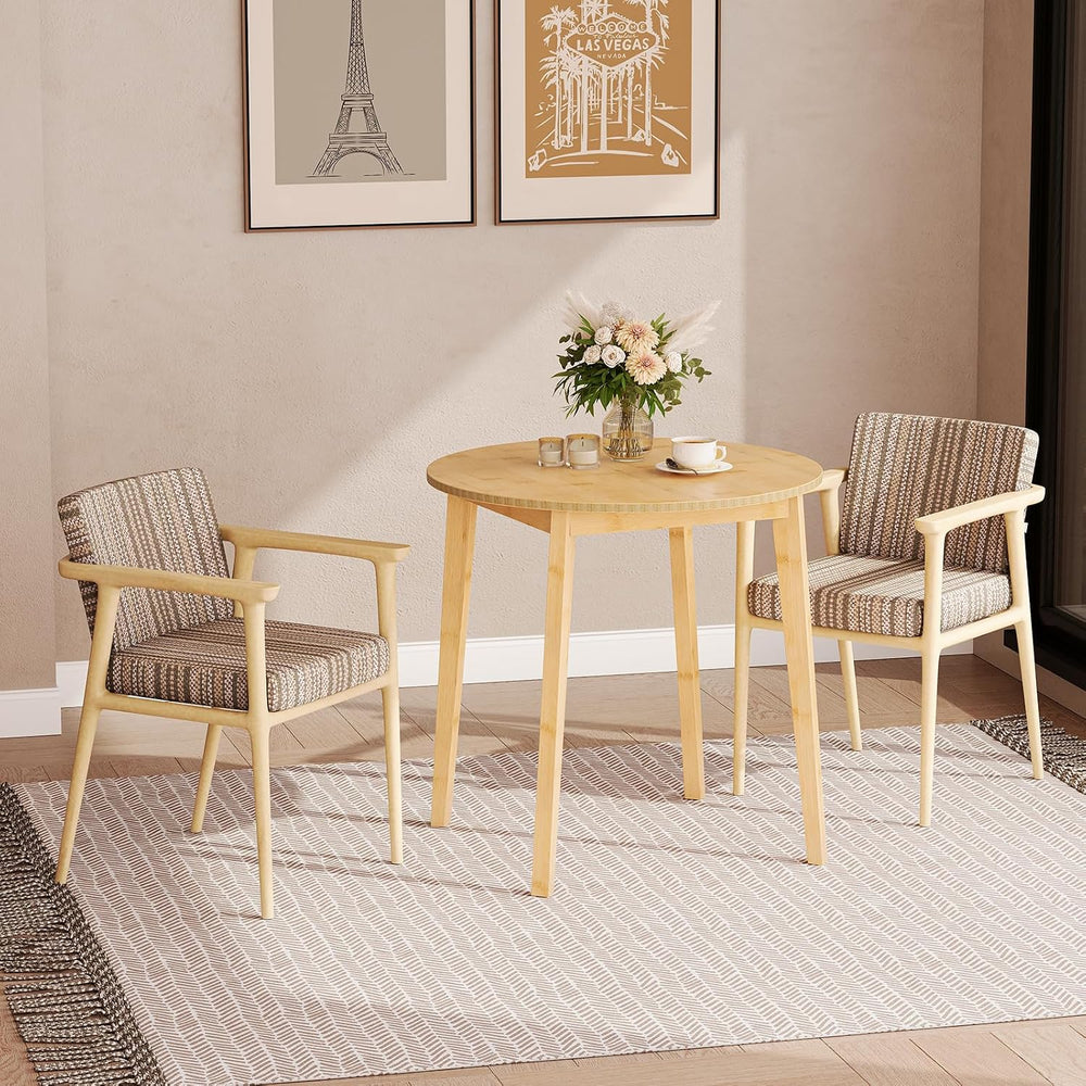HOOBRO Bamboo Dining Table, Round Dining Table for 2, 27.5" Kitchen Tabl...