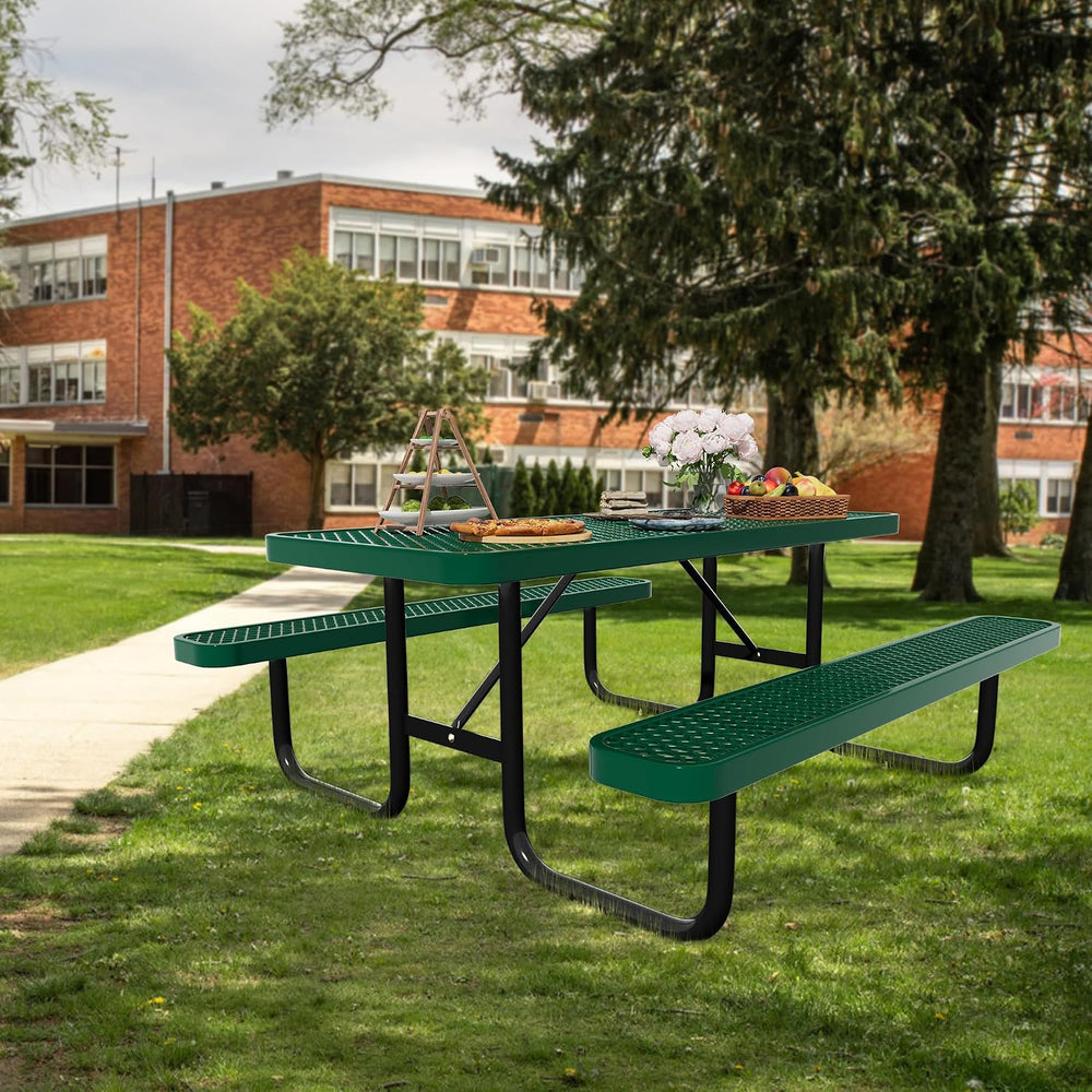 Picnic Tables for Outdoors,Commercial Metal Picnic Table Bench Set with Umbre...