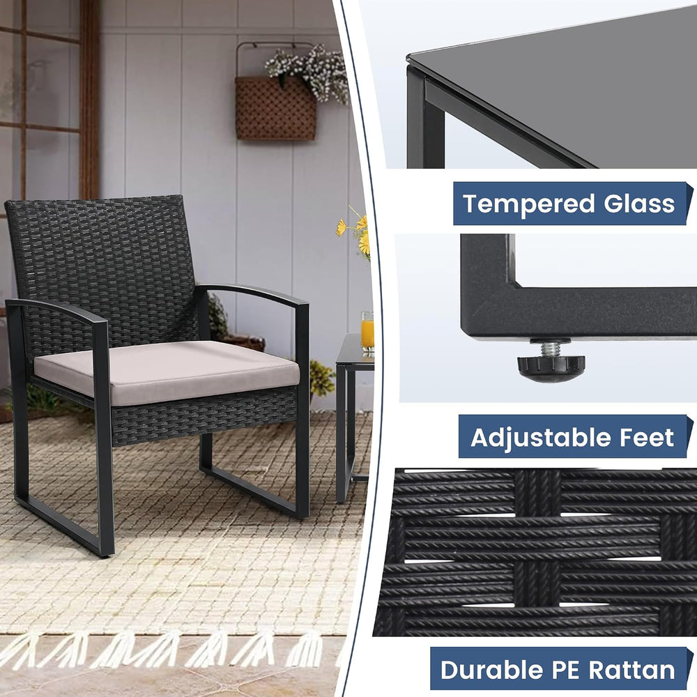Murago 3-Piece Wicker Patio Bistro Set, Patio Conversation Set