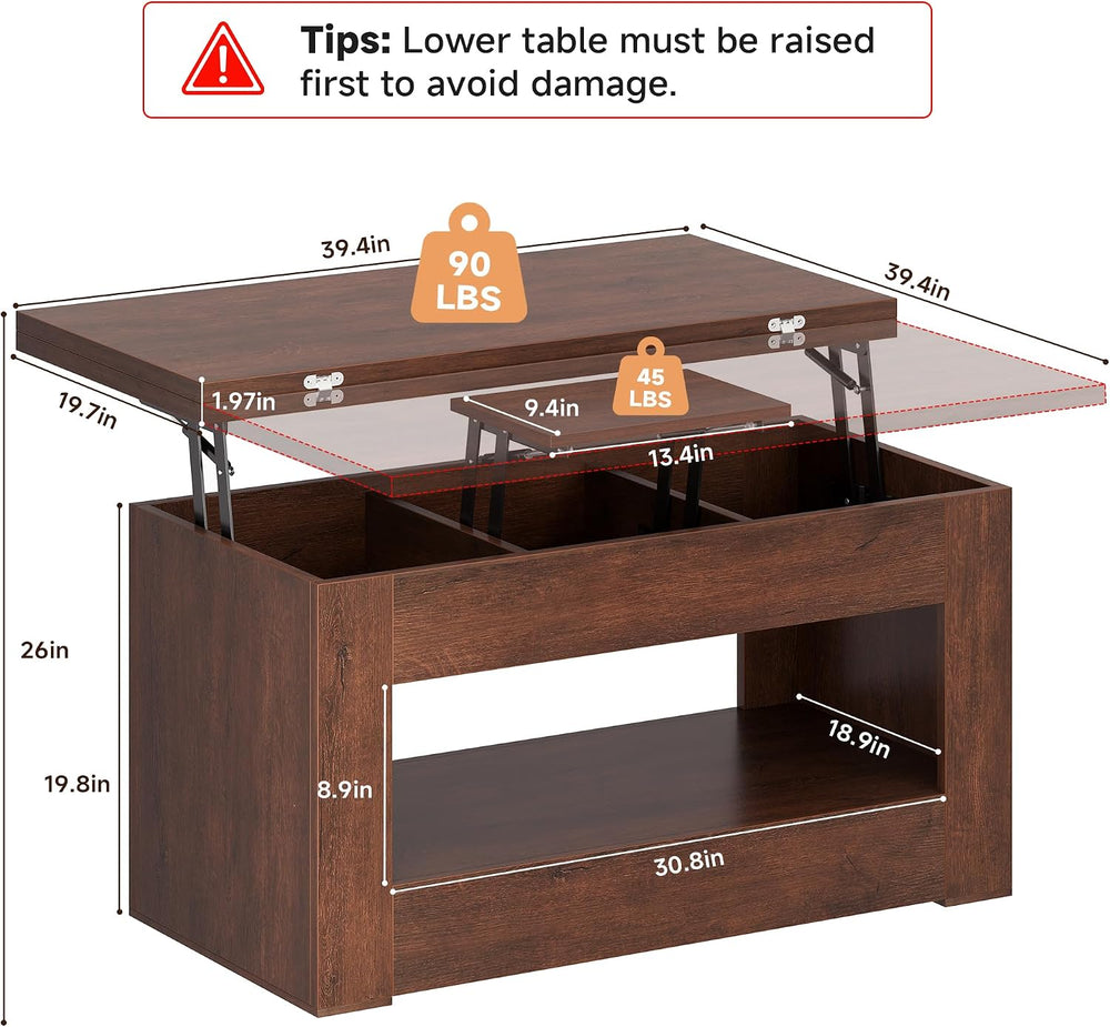 UNIQUITE 40" Lift Top Coffee Table, 4 in 1 Multi-Function Lift Coffee Ta...