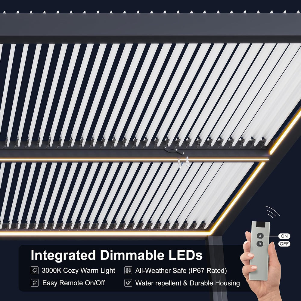 PURPLE LEAF 12' x 14' Louvered Pergola w/LED Lights & White Alumi...