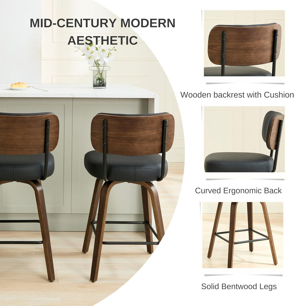 Swivel Bar Stools Set of 3, 30" Bar Height, Black