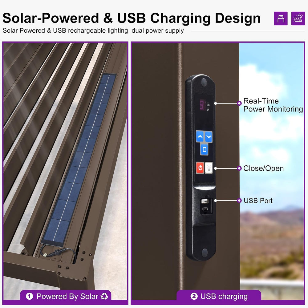 PURPLE LEAF Outdoor Louvered Pergola 10' x 12' Aluminum with LED Bronze