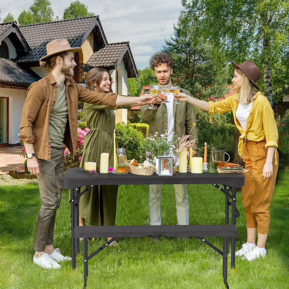 Tangkula Picnic Table with 2 Benches, 3 Piece Folding Picnic Table Set with H...