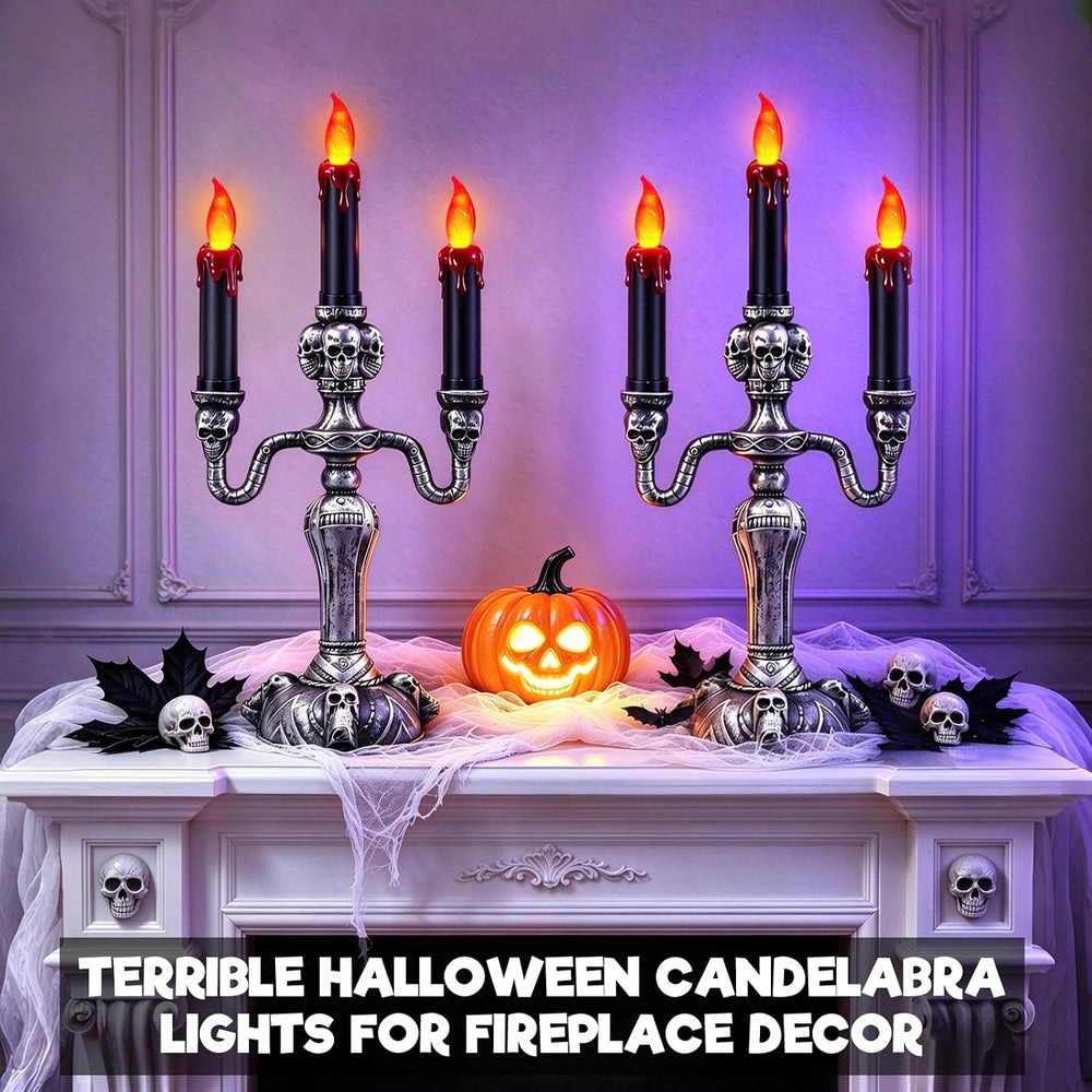 2 Pack Large Halloween Candelabra Flameless Candle Holder Table Centerpiece