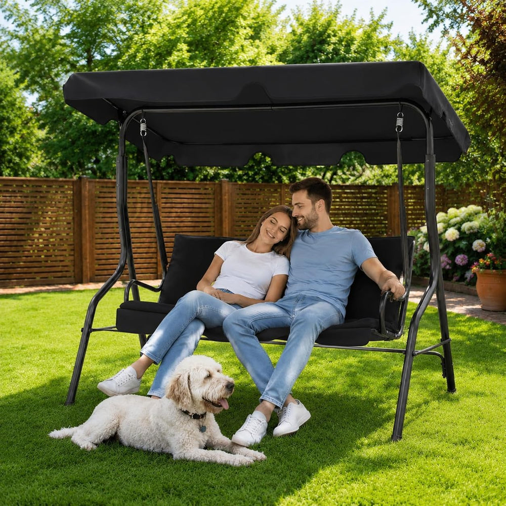 Garvee 3 Seat Outdoor Porch Swing with Adjustable Canopy, Patio Swing Chair w...