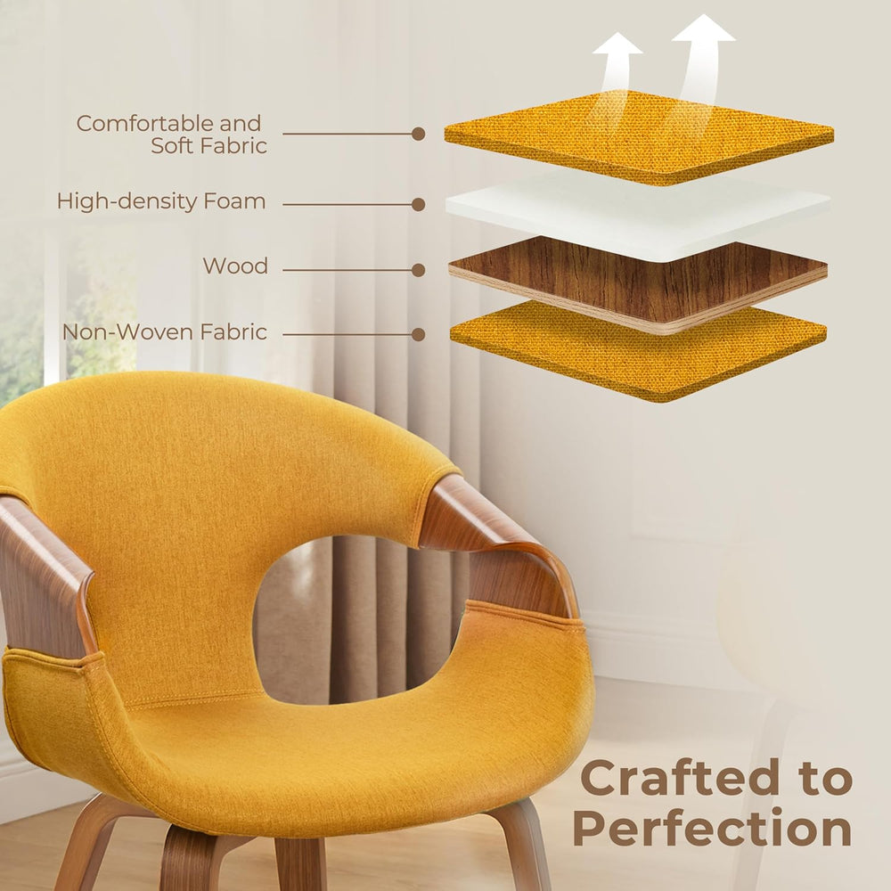 Art Leon Mid Century Desk Chair No Wheels Set of 2, Fabric, Yellow
