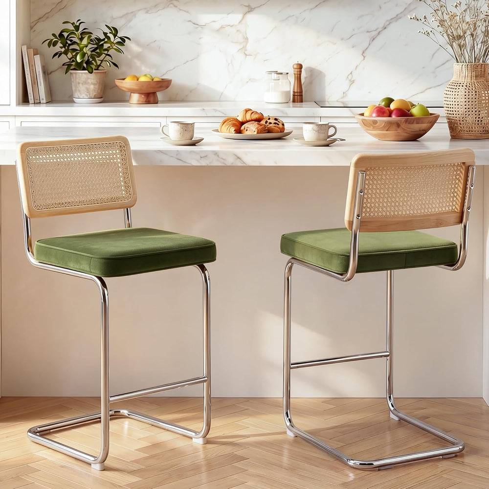 Zesthouse Natural Rattan Counter Stools Set of 2, 26" Modern Boho Barstools