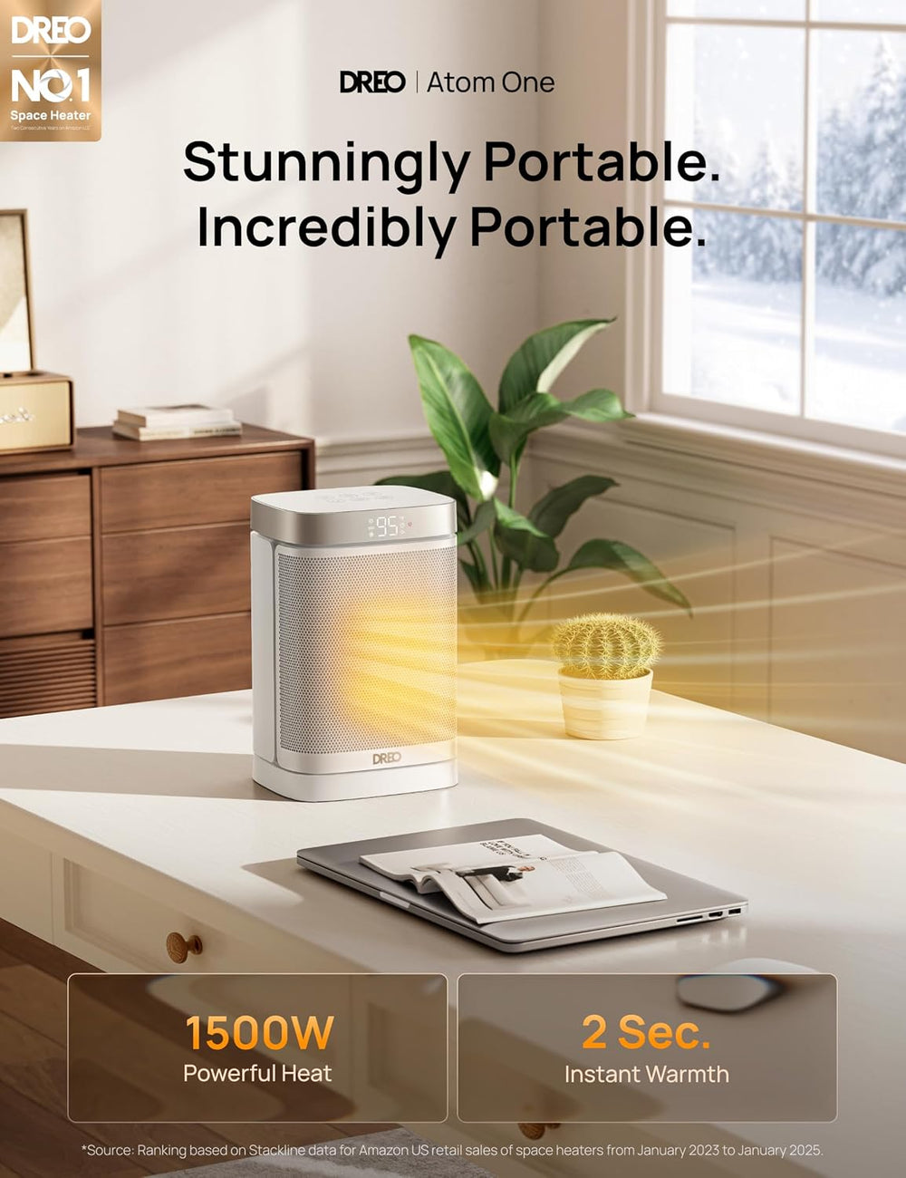 DREO Atom One Space Heater with Remote, 70°Oscillating Electric Heaters with ...