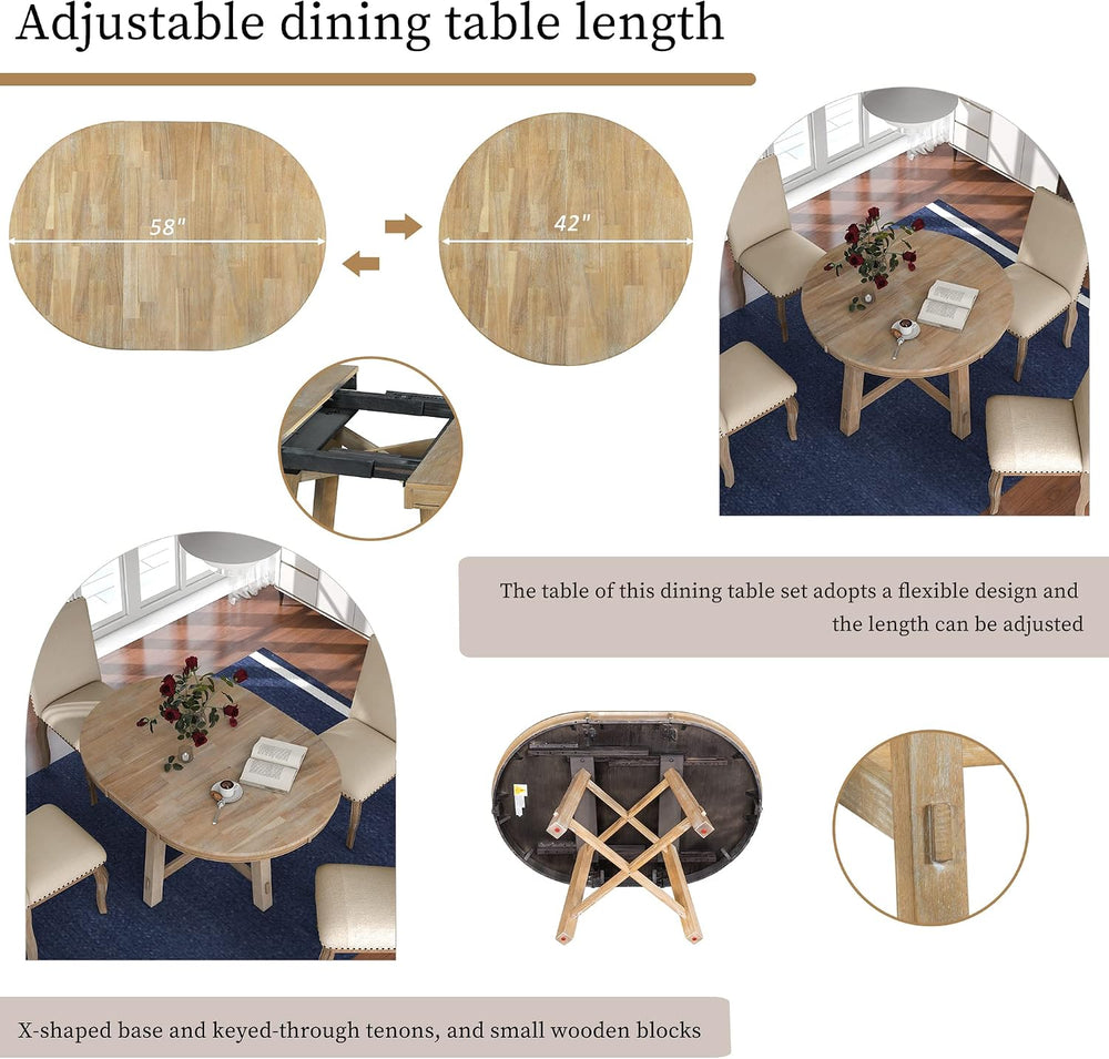 Harper & Bright Designs Round Kitchen Dining Table Set for 4, 5 Piece Far...