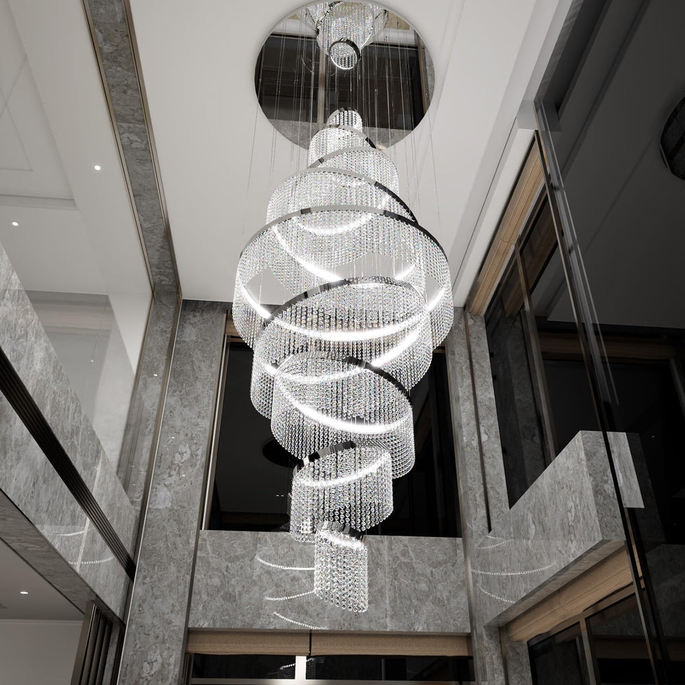 Flashing God H120'' Large 9-Tier Crystal Chandelier for High Ceiling ...