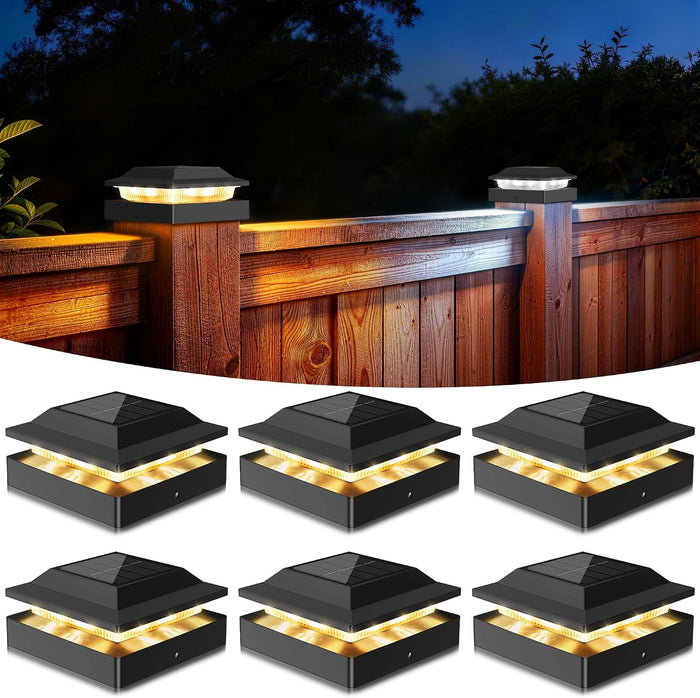 Solar Post Cap Lights for 4x4 Wood/Vinyl Posts, 6 Pack