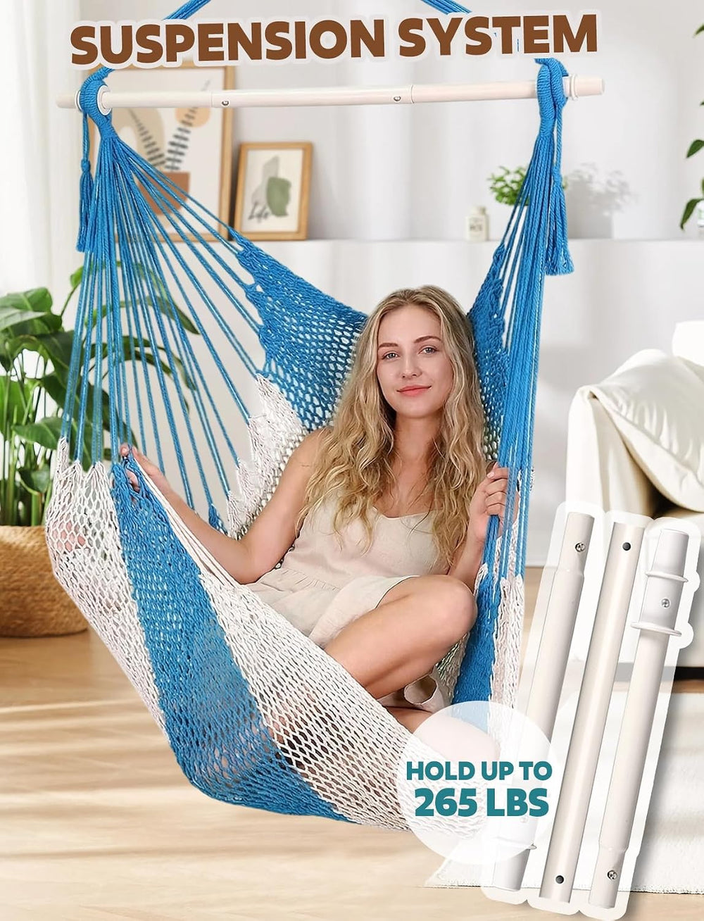Chihee Handwoven Hammock Chair 7.9ft Detachable Strong Metal Spreader Bar