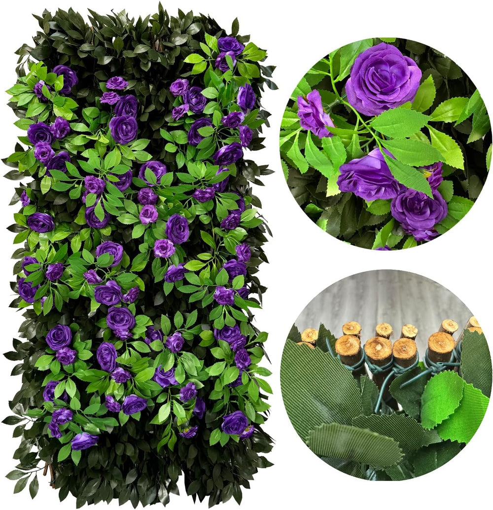 Expandable Privacy Screen with Artificial Flower for Balcony Patio Fence Gree...