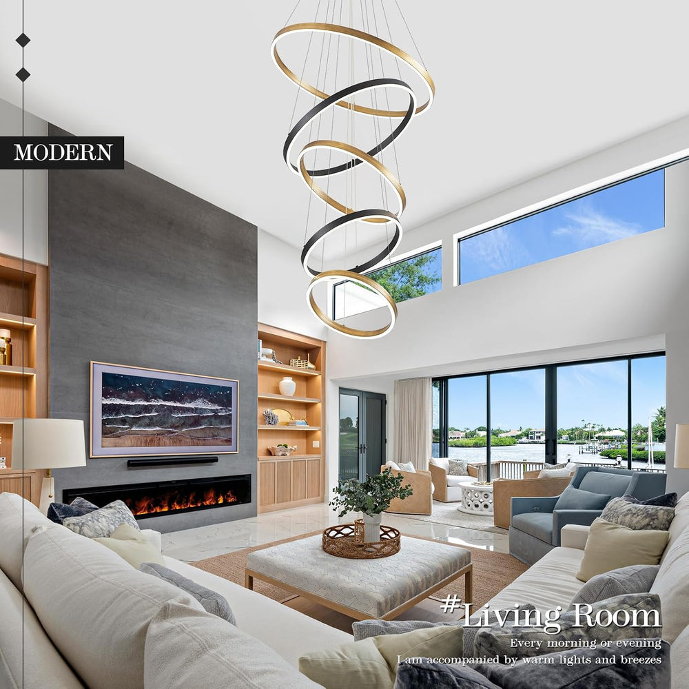LED 5 Ring Chandelier Modern Vintage Black Gold Chandeliers Dimmable