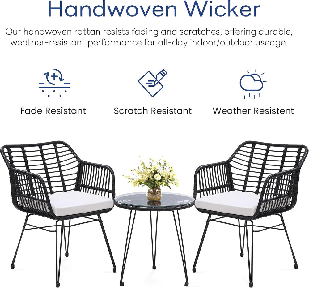 KROFEM 3 Piece Wicker Patio Bistro Furniture Set, Black