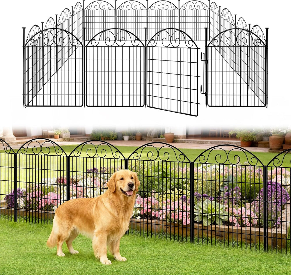COLRASN 15 Panels No Dig Decorative Garden Dog Fence Outdoor for Yard, 33in(H...
