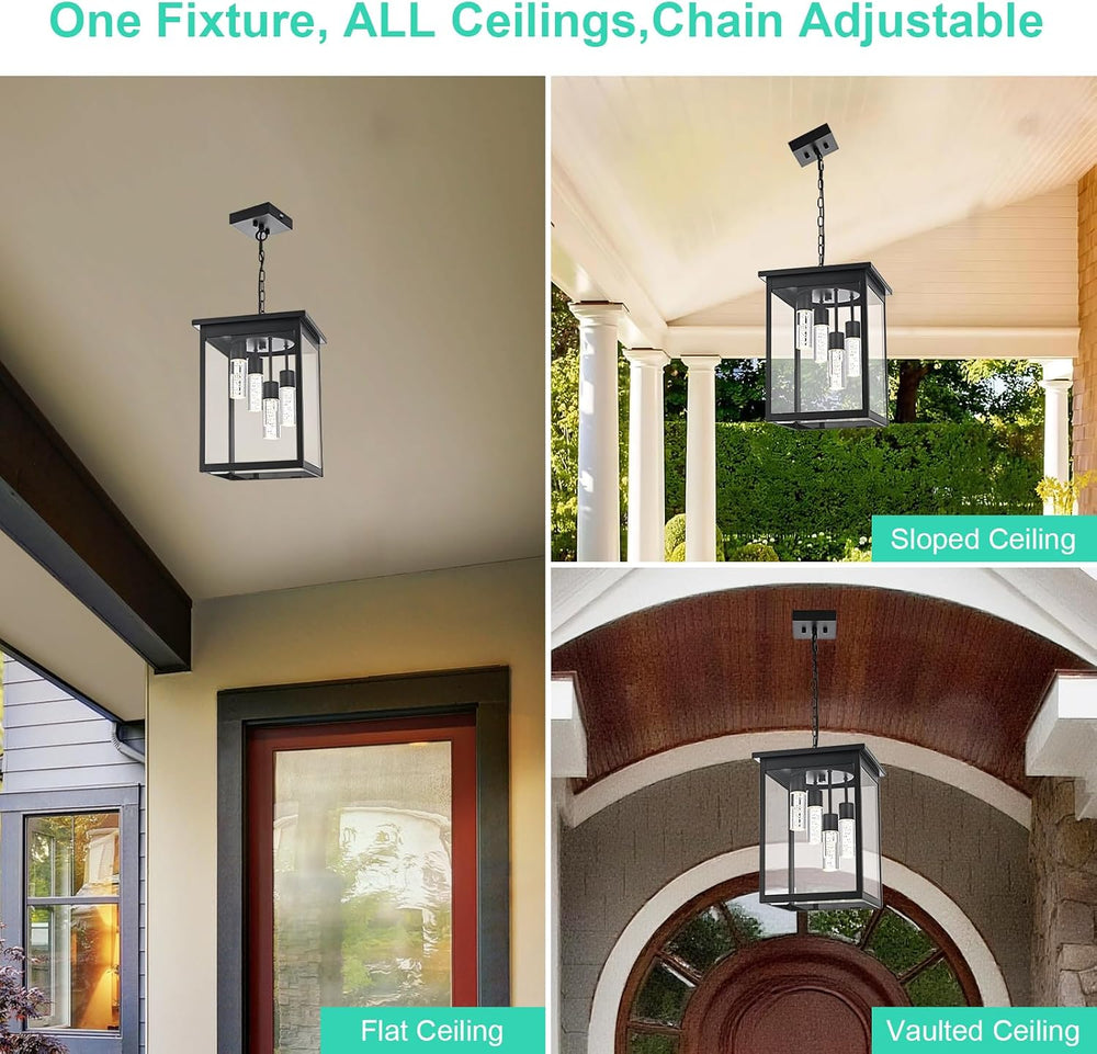 Yaohong 16.7" Large 5CCT LED Outdoor Pendant Light, 4-Lights Modern Blac...