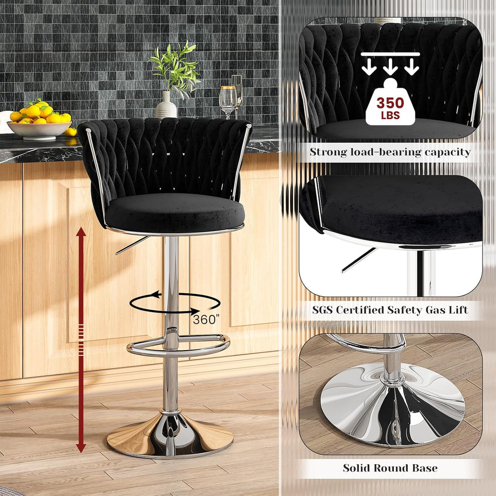 AWQM Black Bar Stools Set of 4,Modern Swivel Bar Chairs Velvet Counter Height...