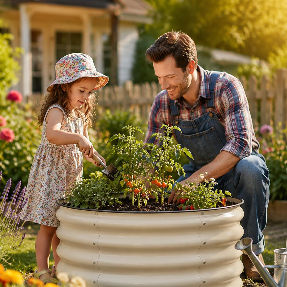 SnugNiture Raised Garden Bed, 2×2×1.5ft Round Galvanized Outdoor Planter Box,...
