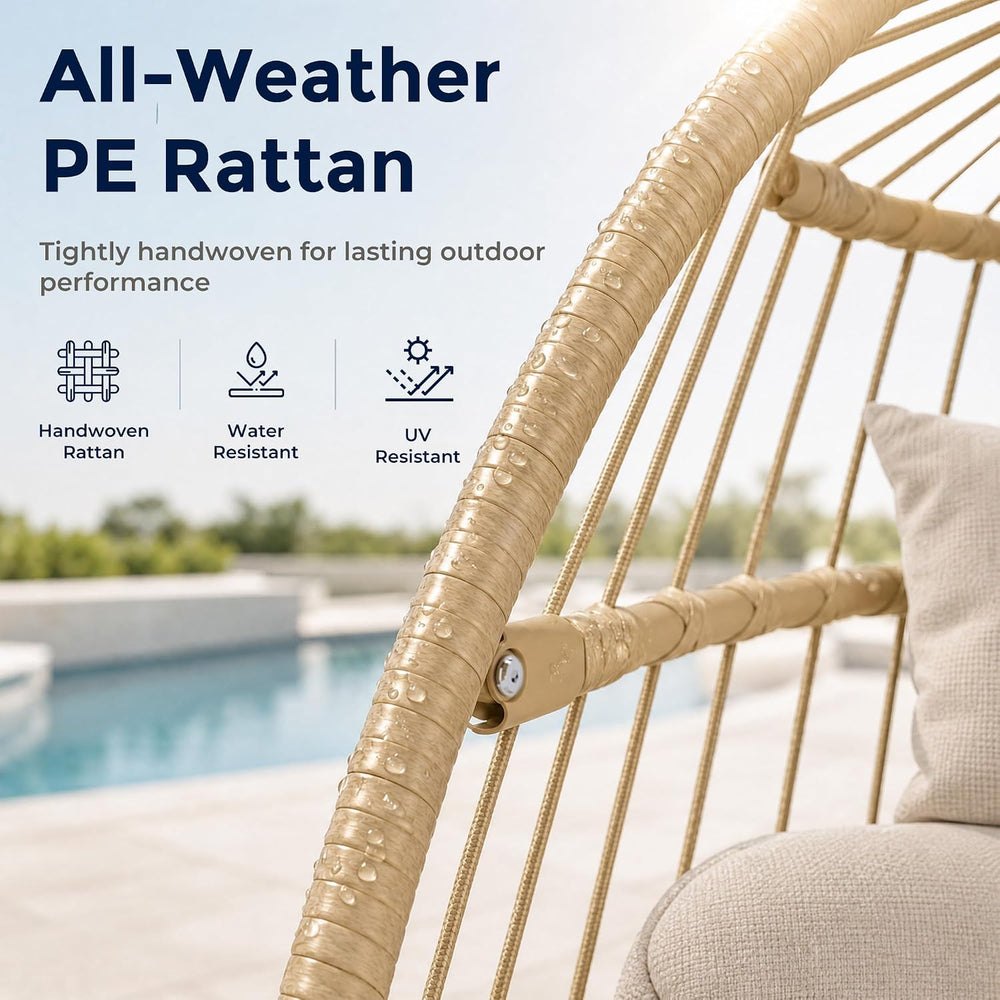 SWITTE Egg Chair Outdoor with Stand, Indoor Wicker Hanging Egg Swing, Cream