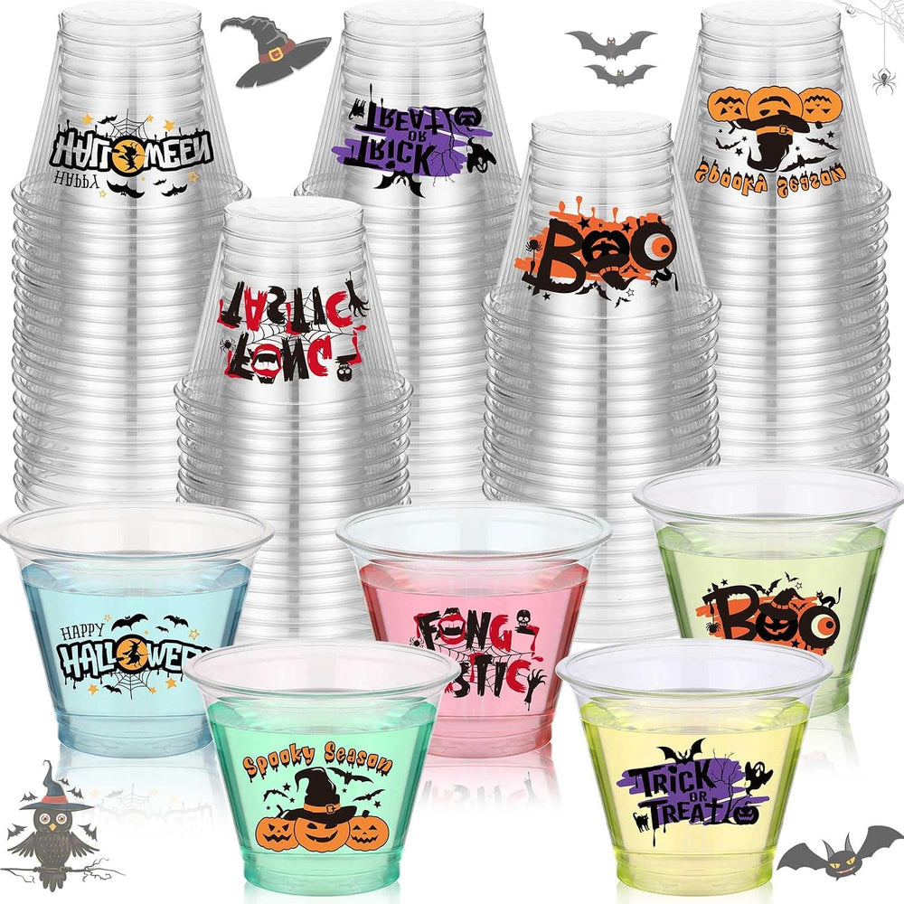 Uiifan 100 Pcs Halloween Party Cups Disposable Plastic Clear Bulk,9 oz
