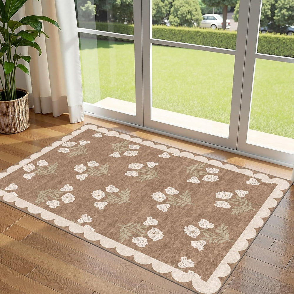 3x5 Floral Entry Rug - Small Washable Indoor Outdoor Mats for Front Door Non-...