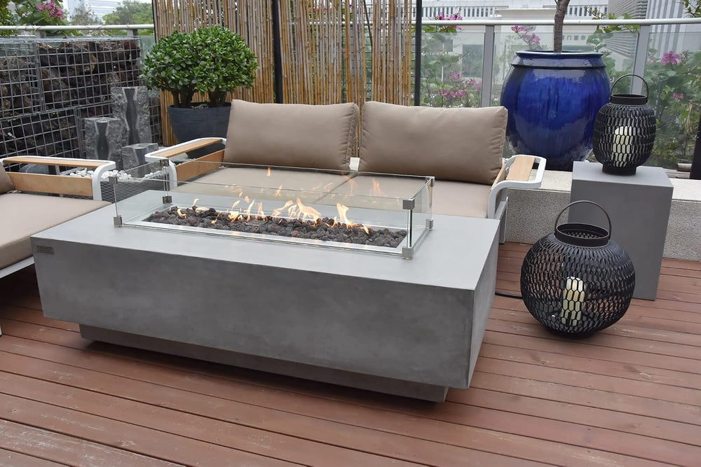Elementi Granville Fire Pit Bundle Outdoor Firepit Set Includes 60” Natural G...