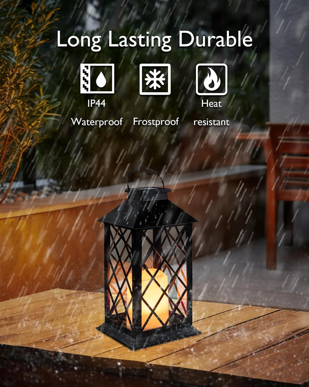 Homemory 2 Pack 13'' Black Solar Lanterns, Flickering Flame Hanging L...