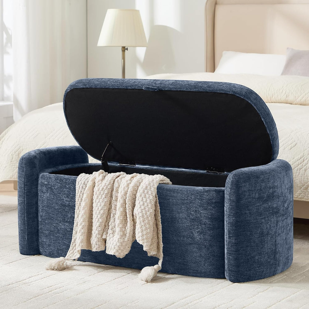 Oval Ottoman Bench with 20 Gal of Storage Space Upholstered Chenille Seat End...