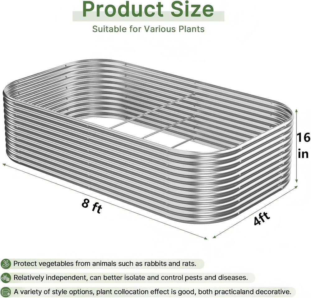 2 PCS Tall 8x4ft Galvanized Raised Garden Bed Outdoor, Metal Garden Bed for V...