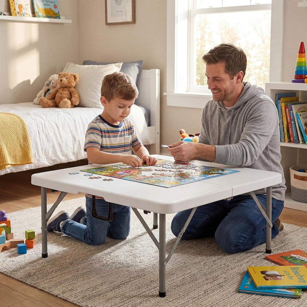 34" Folding Card Table,Square Portable Heavy Duty Plastic Game Table,White