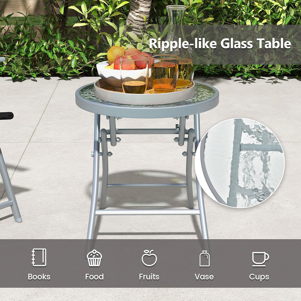 Giantex 3PCS Patio Bistro Set, Folding Outdoor Patio Table Set with 2 Foldabl...