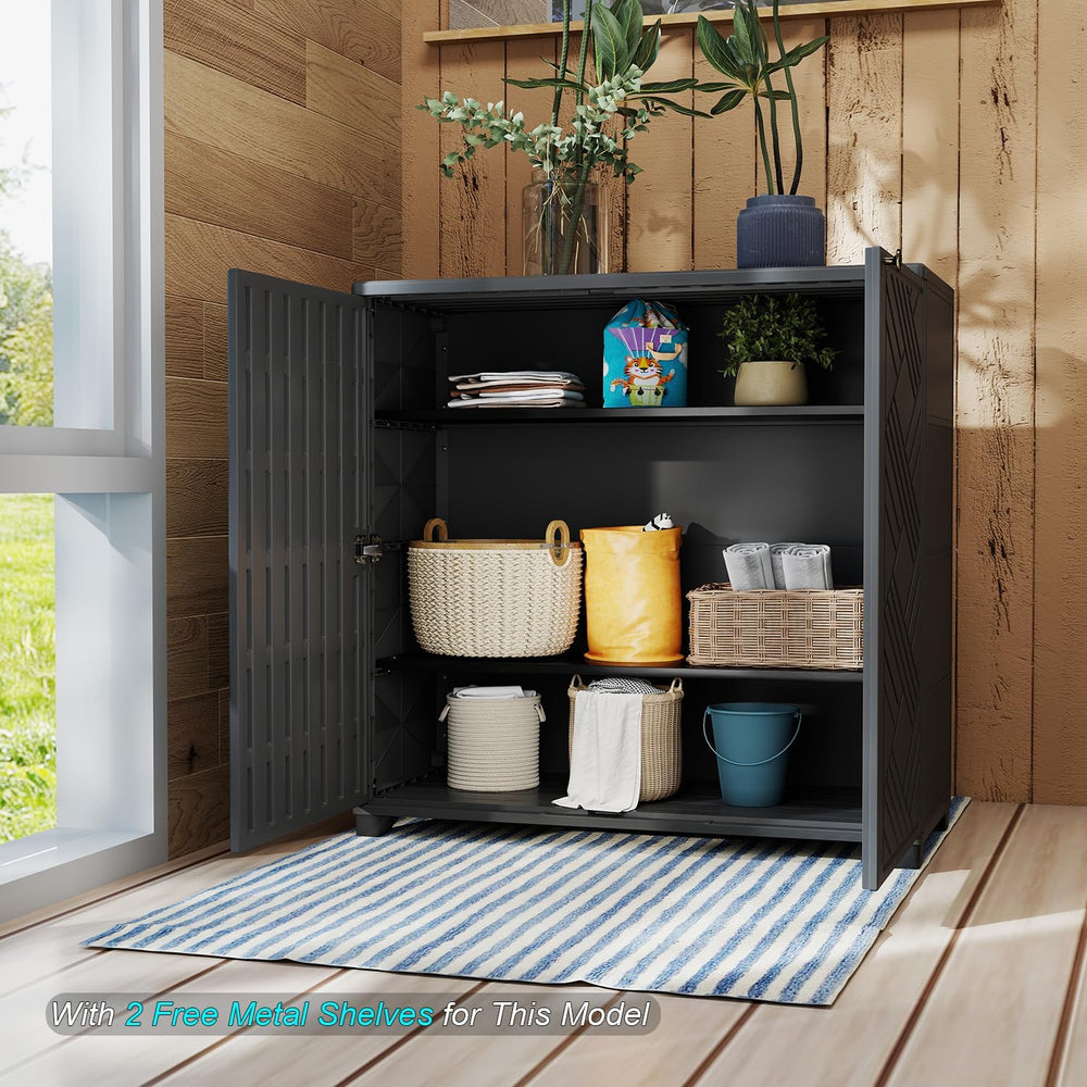 HOMSPARK Indoor/Outdoor Storage Cabinet with Doors and 2 Metal Shelves, 34”x1...