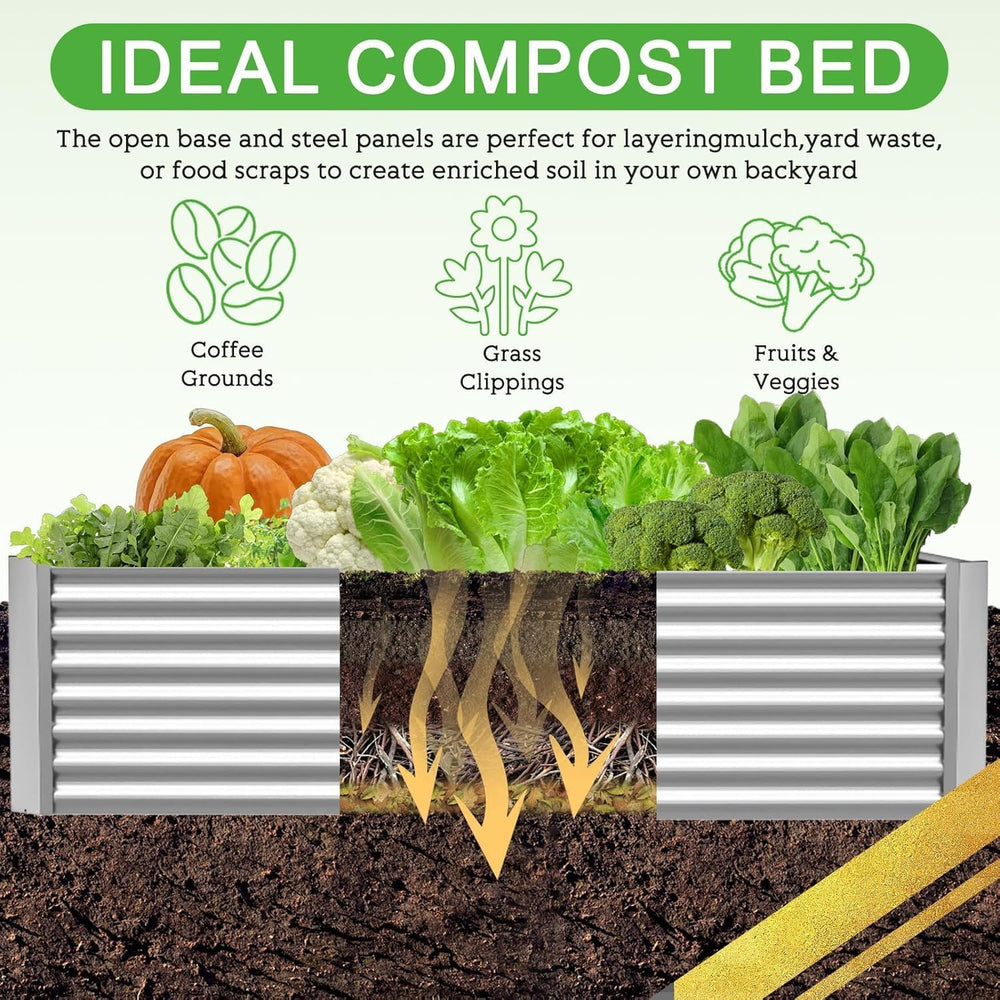 3pcs Galvanized Raised Garden Bed Outdoor,Above Ground Garden Bed for Vegetab...