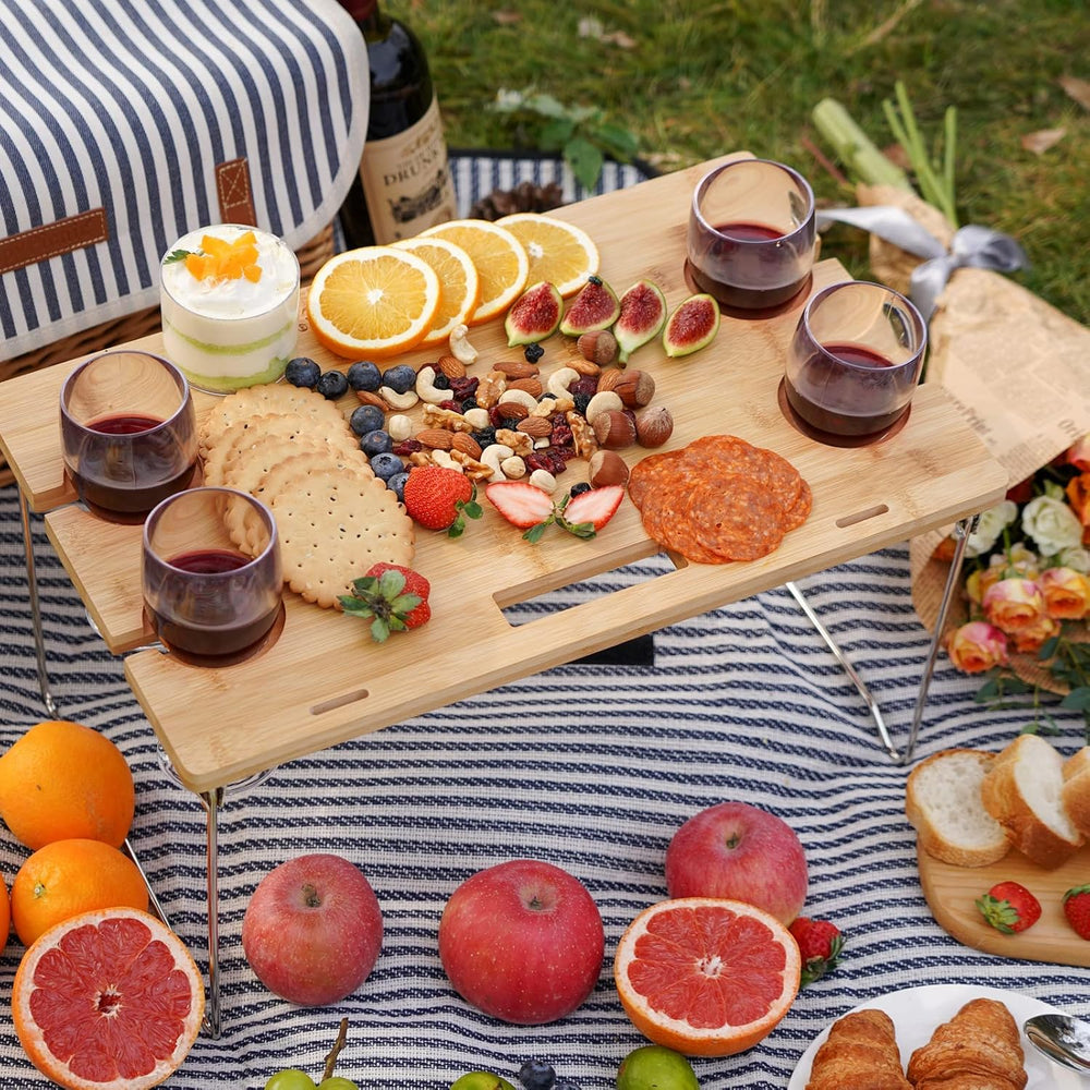 WILLOW WEAVE Wicker Picnic Basket for 4 with Wine Table - Stripe