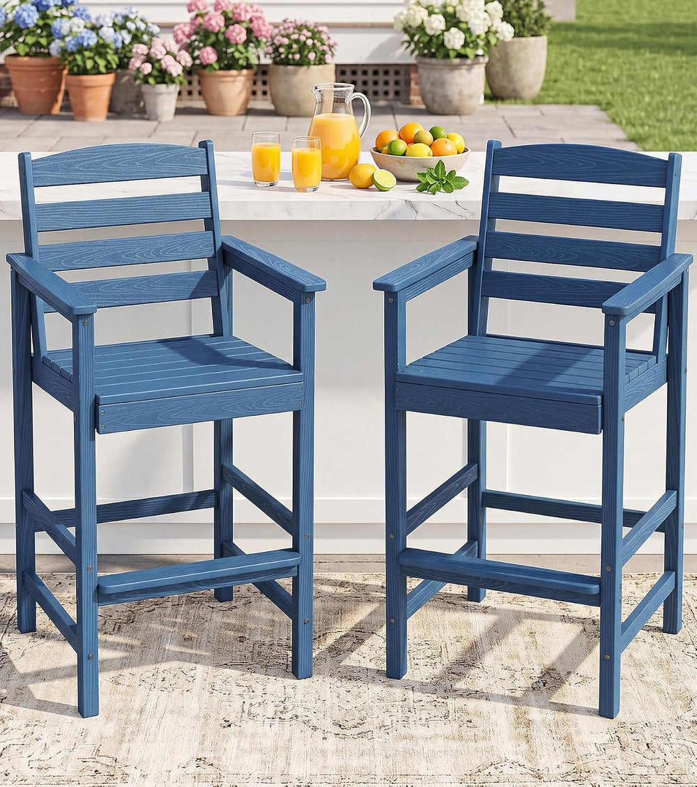 SERWALL Tall Adirondack Chairs Set of 2, Outdoor Bar Chairs,Blue