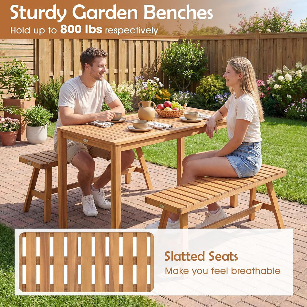 Tangkula Acacia Wood Outdoor Garden Bench, 2-Person Patio Backless Bench with...