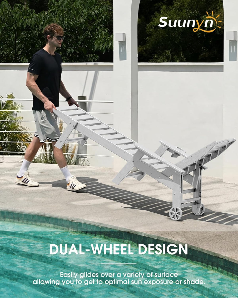 Chaise Lounge Outdoor Set of 2, Lounge Chair Outdoor with Wood Texture, Adjus...