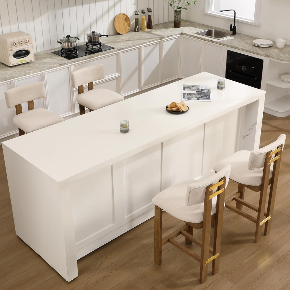 RIVOVA 26" Wooden Counter Height Bar Stools Set of 4 with Back, Beige