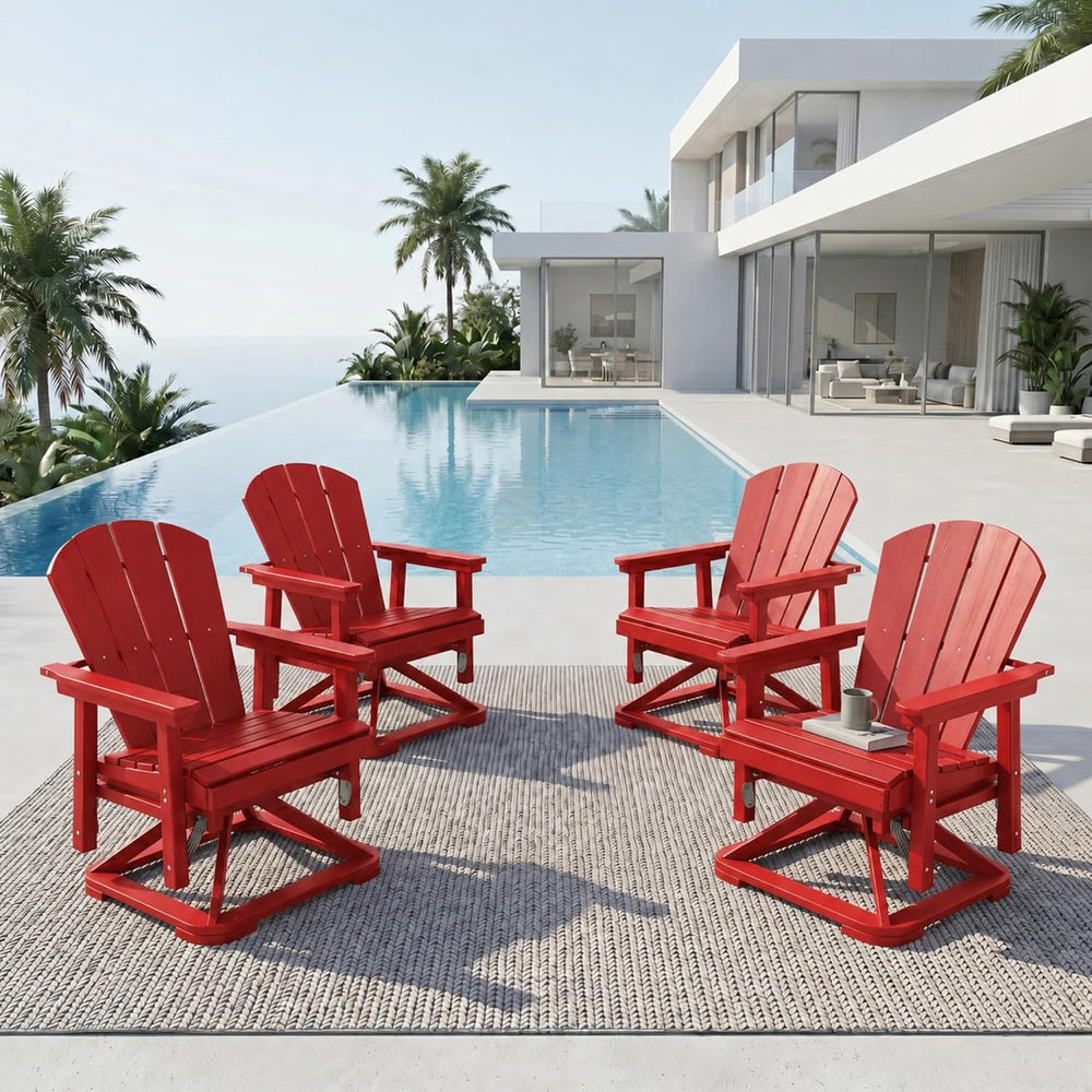 4-Piece Adirondack Swivel Glider Chair Set, Composite HDPE Outdoor Furniture ...