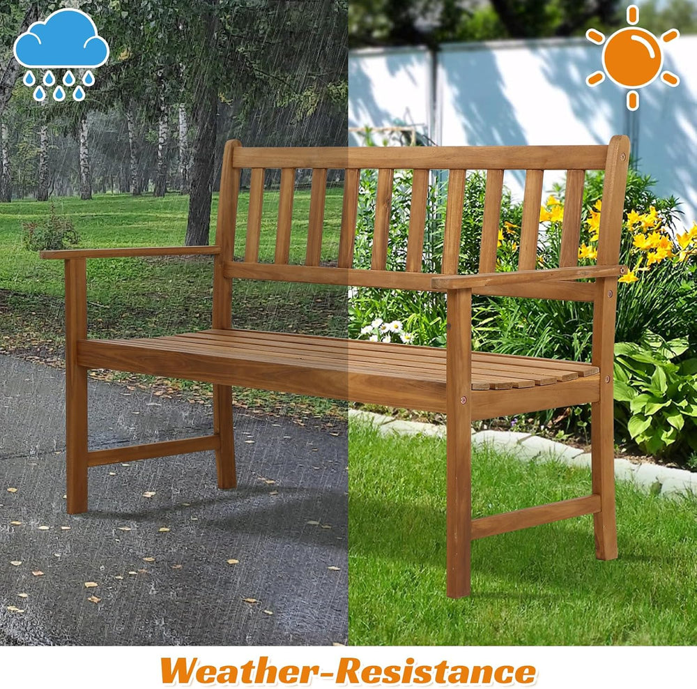 Dkeli Patio Wood Bench Park Garden Outdoor Bench with Armrests Sturdy Acacia ...