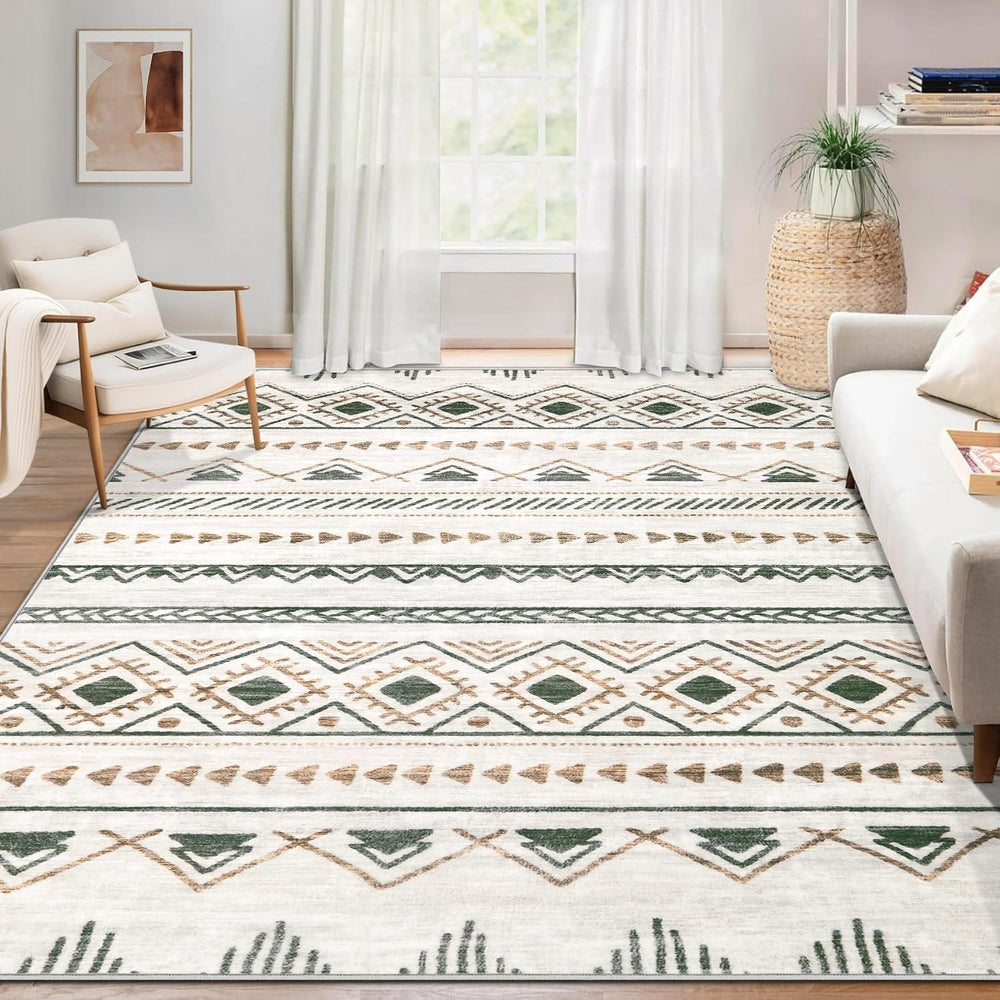 Area Rug Living Room Rugs 8x10 - Large Soft Boho Geometric Rug, Non-Slip Fold...