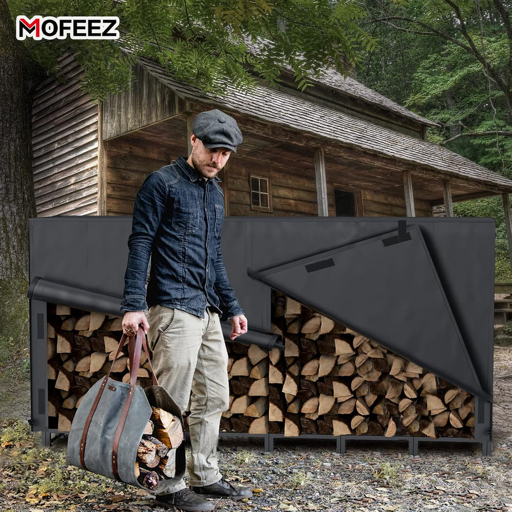MOFEEZ 8ft Firewood Log Rack Cover Outdoor, Waterproof Weather Resistant Soli...